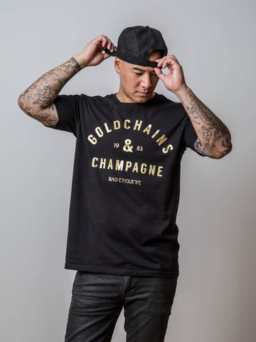 Gold Chains & Champagne | Black Tee