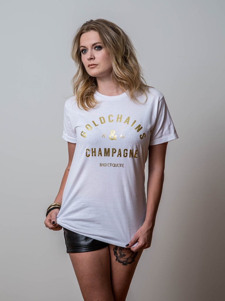 Gold Chains & Champagne | White Tee